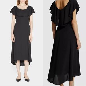 Theory Scoop Ruffle Midi Black Dress Size 4